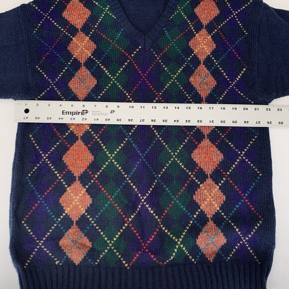 VTG Arrow Sweater 2XL Blue Pink Argyle Chunky Knit VNeck Grandpa Golf Preppy 90s - Picture 6 of 7